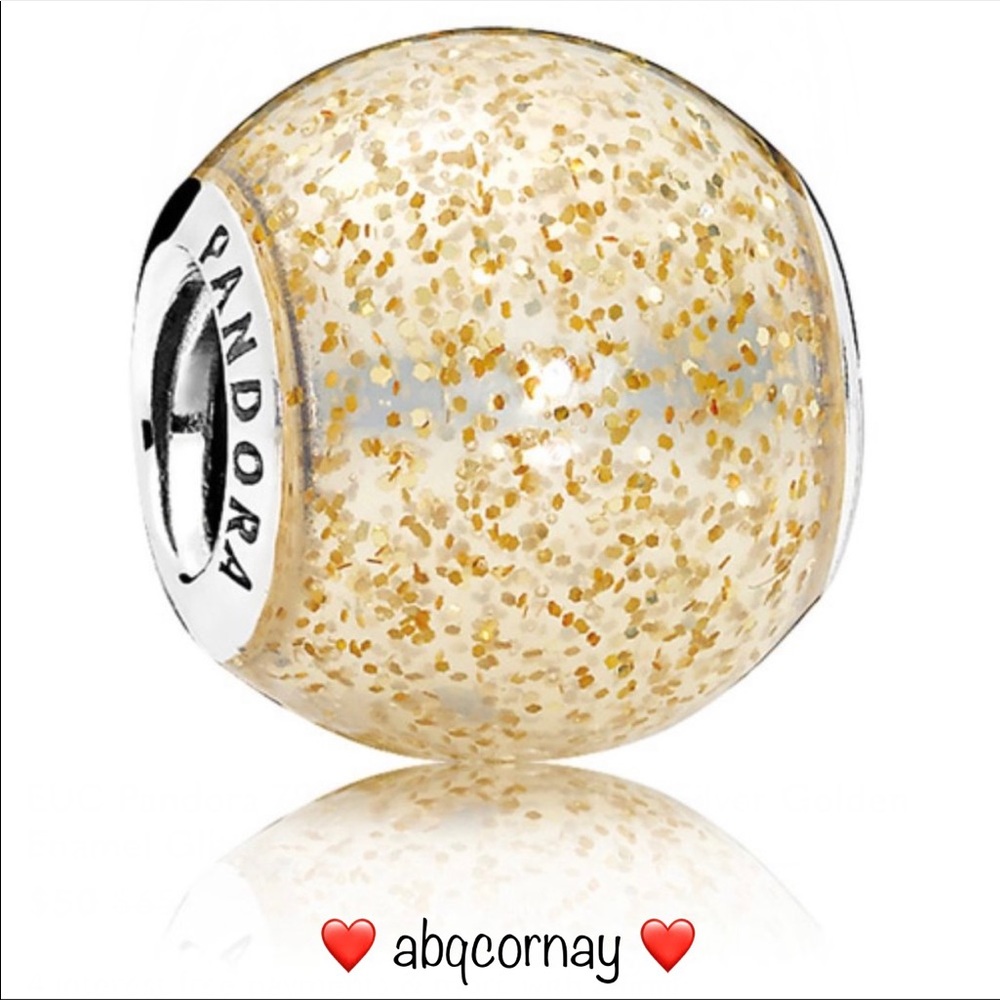 EUC Pandora 796327EN146 Sterling Silver Golden Enamel Glitter Ball Charm